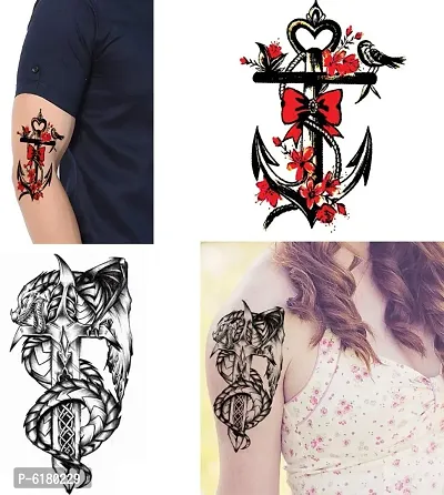 Famous Snake With Cross and Ship Anchor Waterproof Men and Women  Temporary body Body Tattoo