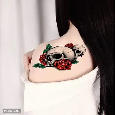 Ordershock Skull With Rose Real Temporary Tattoo for Men and Women Waterproof Sticker