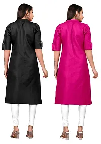 Narrow fashion Women Plain Cotton Blend Straight Front Slit Kurti Combo (XL, Black-Pink)-thumb1