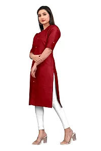 Narrow fashion Women's Cotton Blend Plain Kurti, Solid Regular Fit Casual Kurta (L, Maroon)-thumb1