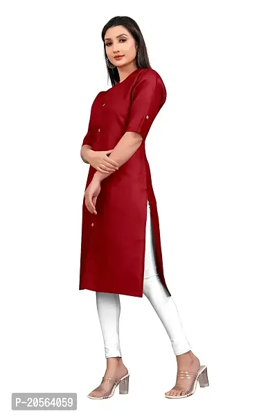 Narrow fashion Women's Cotton Blend Plain Kurti, Solid Regular Fit Casual Kurta (L, Maroon)-thumb2