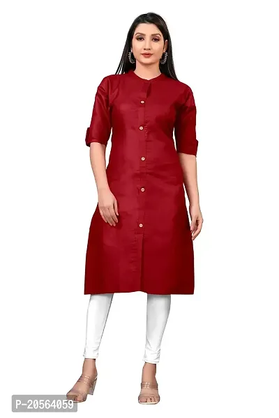 Narrow fashion Women's Cotton Blend Plain Kurti, Solid Regular Fit Casual Kurta (L, Maroon)-thumb0