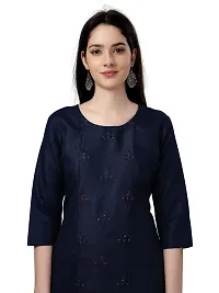 Narrow fashion Women's Cotton Straight Embroidery Kurti (XL, Navy Blue)-thumb3