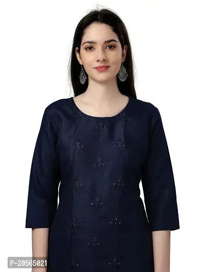 Narrow fashion Women's Cotton Straight Embroidery Kurti (XL, Navy Blue)-thumb4