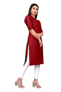 Narrow fashion Women's Cotton Blend Plain Kurti, Solid Regular Fit Casual Kurta (L, Maroon)-thumb2