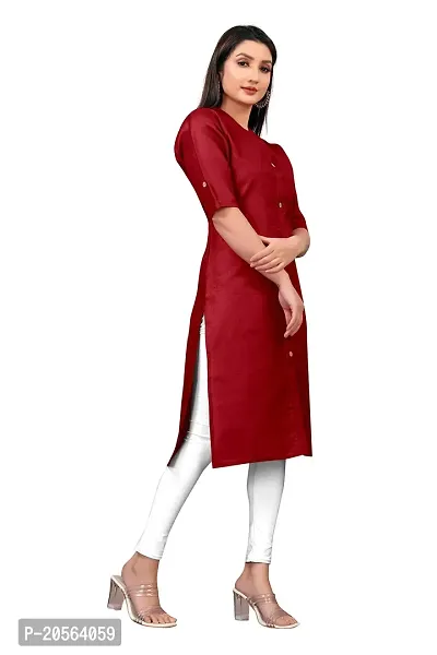 Narrow fashion Women's Cotton Blend Plain Kurti, Solid Regular Fit Casual Kurta (L, Maroon)-thumb3