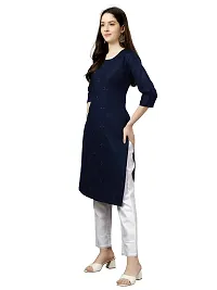 Narrow fashion Women's Cotton Straight Embroidery Kurti (XL, Navy Blue)-thumb2