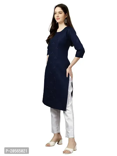 Narrow fashion Women's Cotton Straight Embroidery Kurti (XL, Navy Blue)-thumb3