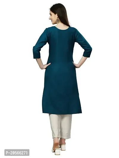 Narrow fashion Women's Cotton Straight Embroidery Kurti (M, Blue)-thumb2