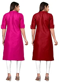 Narrow fashion Women Plain Cotton Blend Straight Front Slit Kurti Combo (S, Pink-Maroon)-thumb1