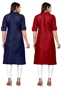Narrow fashion Women Plain Cotton Blend Straight Front Slit Kurti Combo (XXL, Blue-Maroon)-thumb1