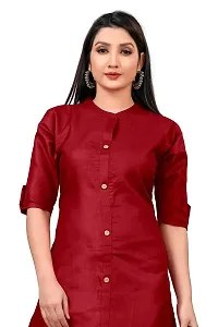 Narrow fashion Women's Cotton Blend Plain Kurti, Solid Regular Fit Casual Kurta (L, Maroon)-thumb3