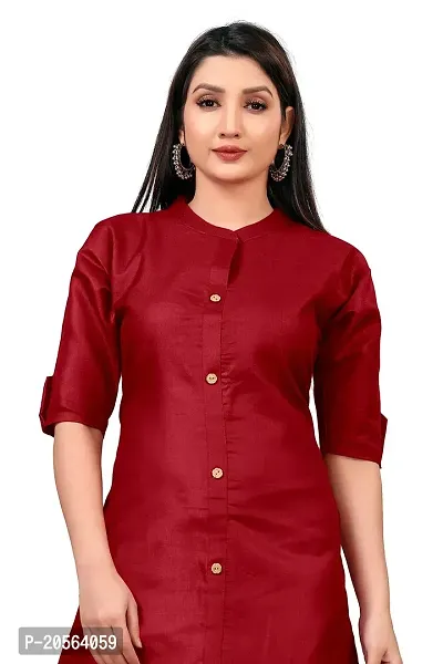 Narrow fashion Women's Cotton Blend Plain Kurti, Solid Regular Fit Casual Kurta (L, Maroon)-thumb4