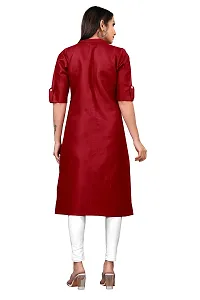 Narrow fashion Women's Cotton Blend Plain Kurti, Solid Regular Fit Casual Kurta (L, Maroon)-thumb4