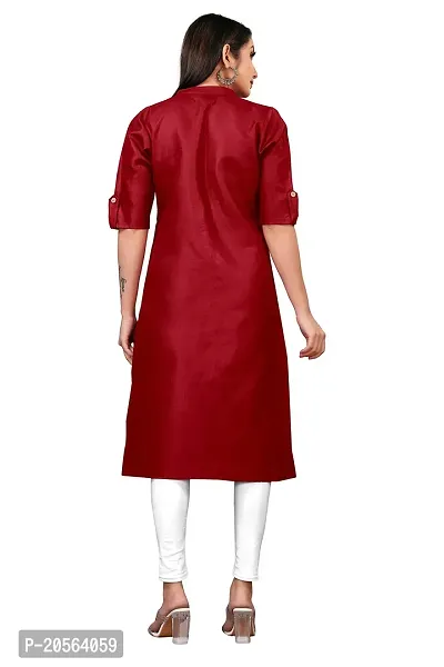 Narrow fashion Women's Cotton Blend Plain Kurti, Solid Regular Fit Casual Kurta (L, Maroon)-thumb5