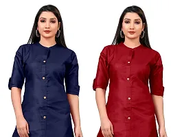 Narrow fashion Women Plain Cotton Blend Straight Front Slit Kurti Combo (XXL, Blue-Maroon)-thumb3