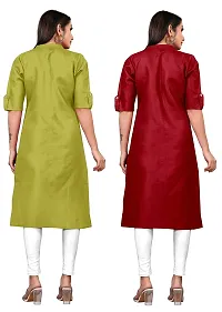 Narrow fashion Women Plain Cotton Blend Straight Front Slit Kurti Combo (M, Green-Maroon)-thumb1