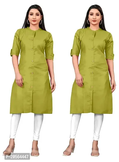 Narrow fashion Women Plain Cotton Blend Straight Front Slit Kurti Combo