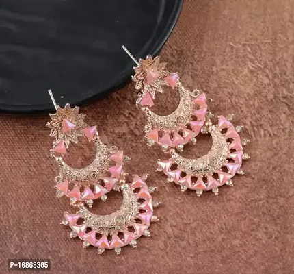 Pink Brass Earrings For Women