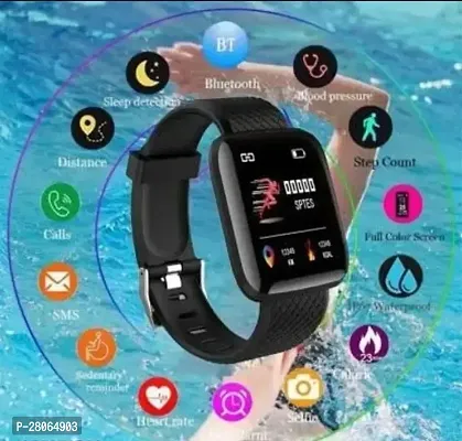 ID116 Bluetooth Smartwatch Wireless Smartwatch  (Black Strap, Free size)-thumb0