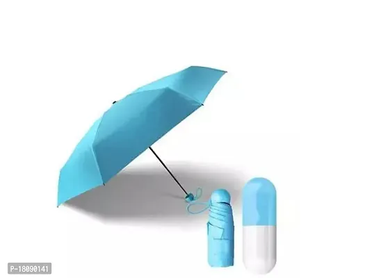 Sky Blue Polyester Cute Capsule Case, 5 Folding Compact Pocket Umbrella