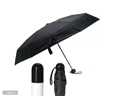 Black Polyester Cute Capsule Case, 5 Folding Compact Pocket Umbrella