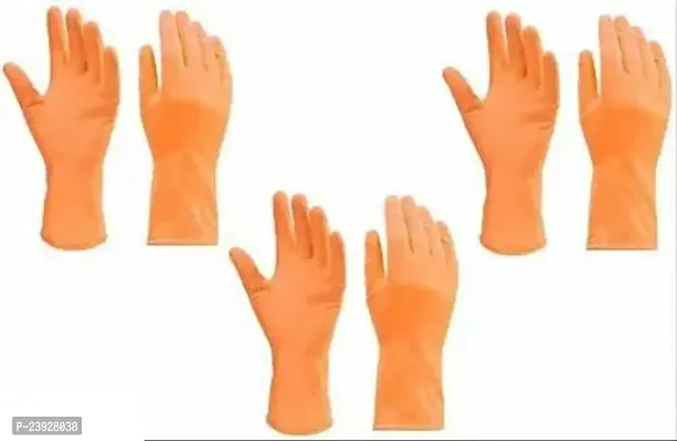 Stylish Multipurpose Reusable Gloves Orange 3 Pair-thumb0