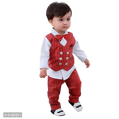 Rasayan Boy's Stylish White  Black Multicolour Top And Pant Casual Clothing Sets (1-2 Year, Red)-thumb0