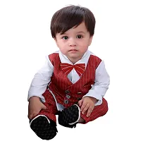 Rasayan Boy's Stylish White  Black Multicolour Top And Pant Casual Clothing Sets (1-2 Year, Red)-thumb1