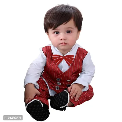 Rasayan Boy's Stylish White  Black Multicolour Top And Pant Casual Clothing Sets (1-2 Year, Red)-thumb2