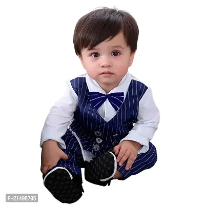 Rasayan Boy's Stylish White  Black Multicolour Top And Pant Casual Clothing Sets (6-9 Month, Blue)-thumb2