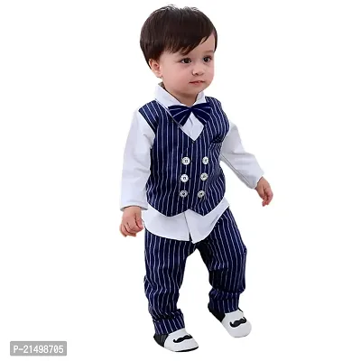 Rasayan Boy's Stylish White  Black Multicolour Top And Pant Casual Clothing Sets (6-9 Month, Blue)-thumb0