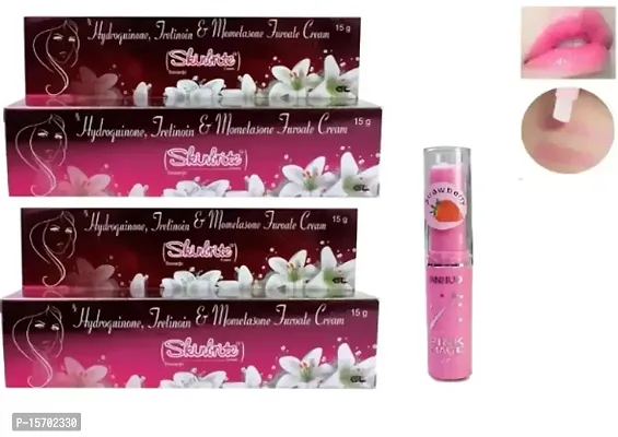 2 Skin shine acne and pimple remover and whitening face Cream 15gm+ 1 Straberry Pink magic lip balm(Pack of 3)