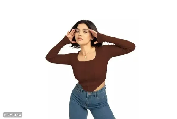 Elegant Brown Lycra Solid Tops For Women-thumb0