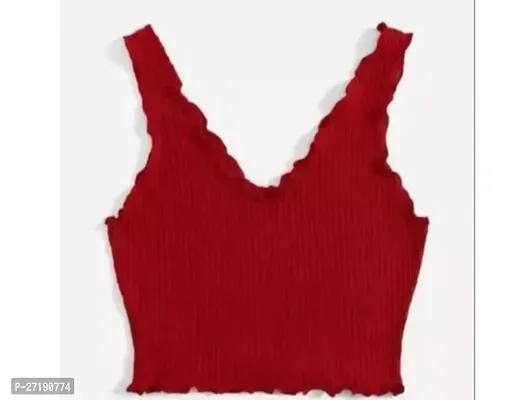 Elegant Red Lycra Solid Tops For Women-thumb0