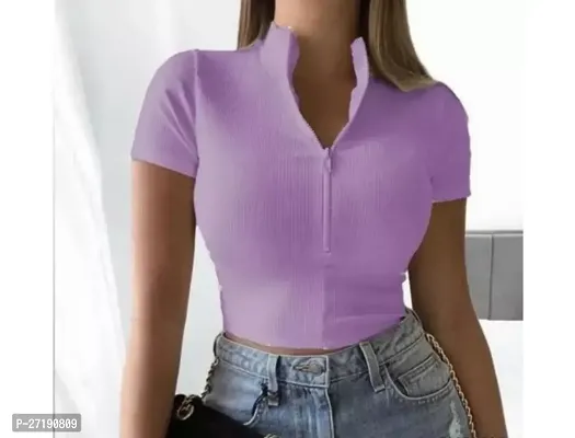 Elegant Purple Lycra Solid Tops For Women
