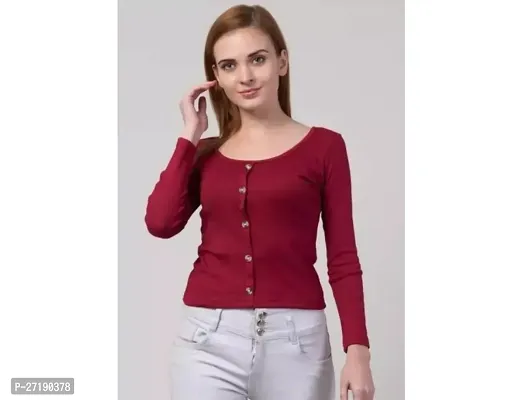 Elegant Maroon Lycra Solid Tops For Women-thumb0