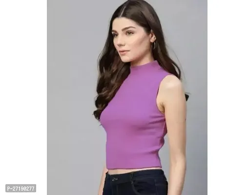 Elegant Purple Lycra Solid Tops For Women