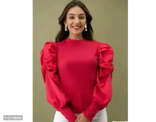 Elegant Red Lycra Solid Tops For Women-thumb0