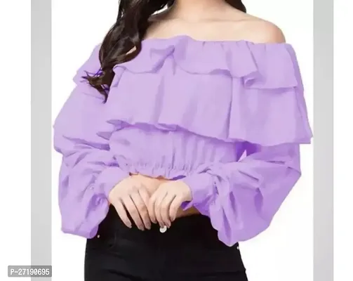 Elegant Purple Lycra Solid Tops For Women-thumb0