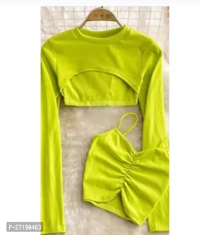 Elegant Green Lycra Solid Tops For Women- 2 Pieces-thumb0