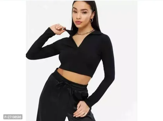 Elegant Black Lycra Solid Tops For Women