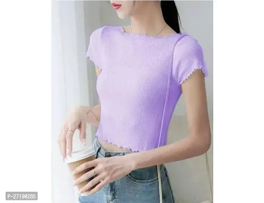 Elegant Purple Lycra Solid Tops For Women