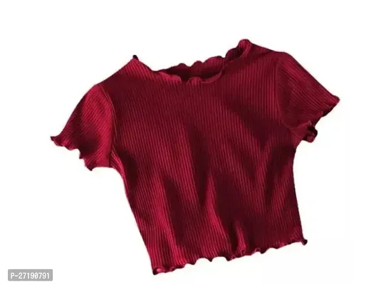 Elegant Maroon Polyester Solid Tops For Women