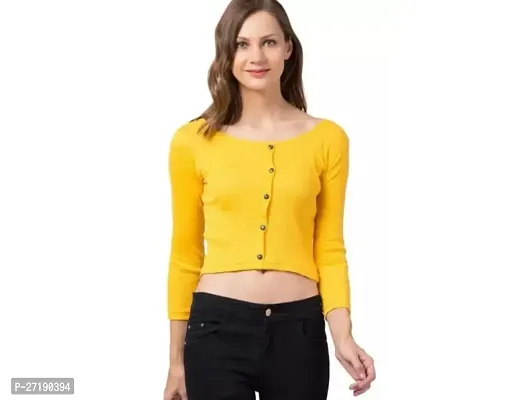 Elegant Yellow Lycra Solid Tops For Women