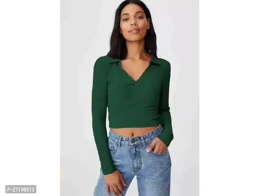 Elegant Green Lycra Solid Tops For Women-thumb0