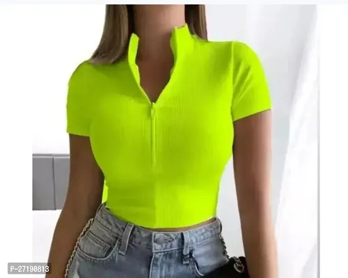 Elegant Green Lycra Solid Tops For Women-thumb0