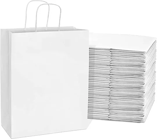 White Paper Bags 12x16x5 inches 50pcs - Shopping Retail Paper Carry Bags, Craft Paper Gift Bags - Disposable Recycled Eco Friendly Paper Bags, Bulk Pack(50pcs)