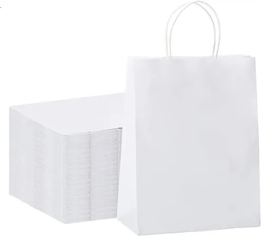 Craft Paper Bags, Gift Bags with Handles, Small Craft Shopping Bags in Bulk for Boutiques, Small Business, Retail Stores, Gifts  Merchandise (SMALL-8 x 3 x 10, WHITE-25PCS)