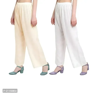 Women's Rayon Palazzo Pants Combo in Elegant Off-White (S, Off White and White)-thumb2